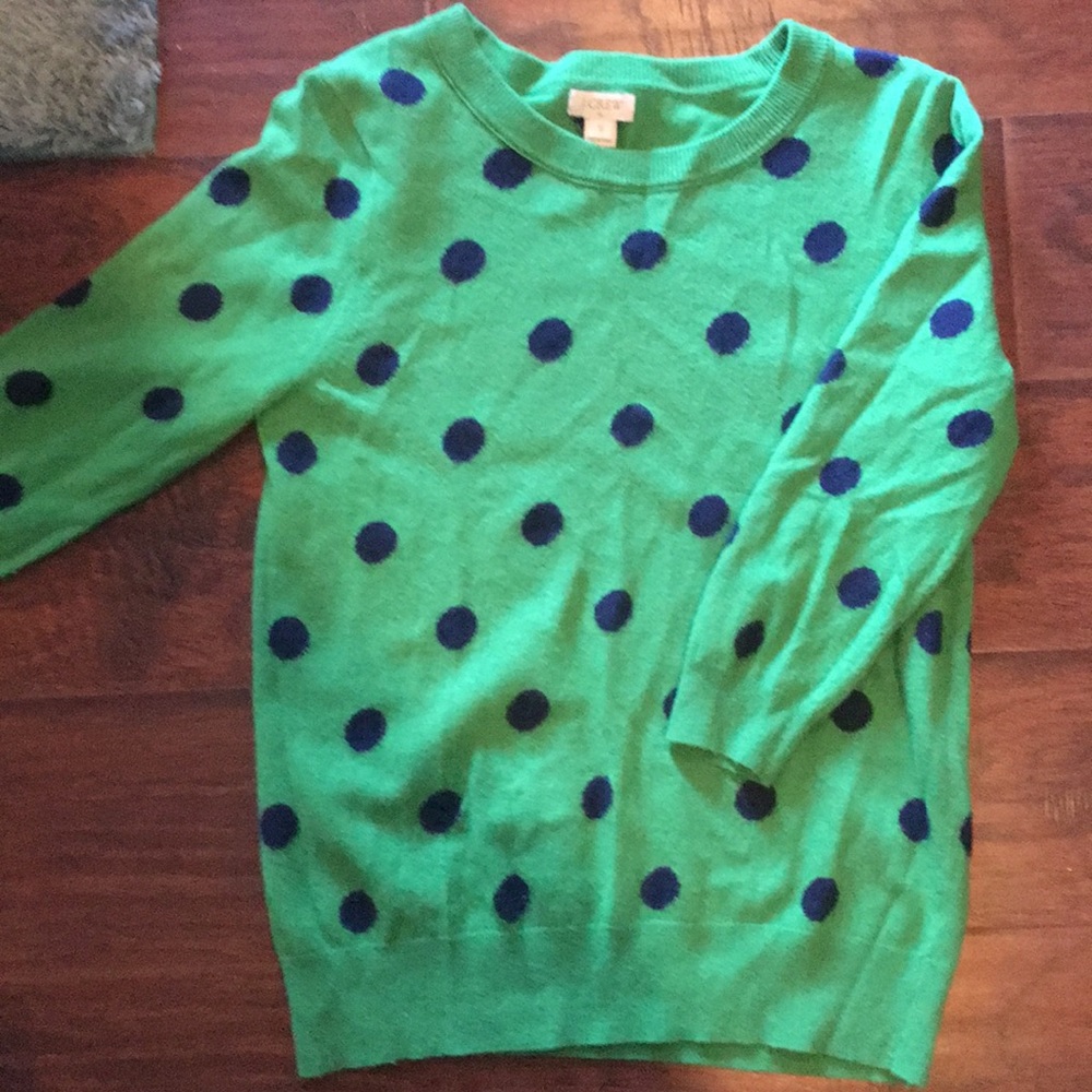 Polka dot green and navy j crew 3/4 quarter sleeve